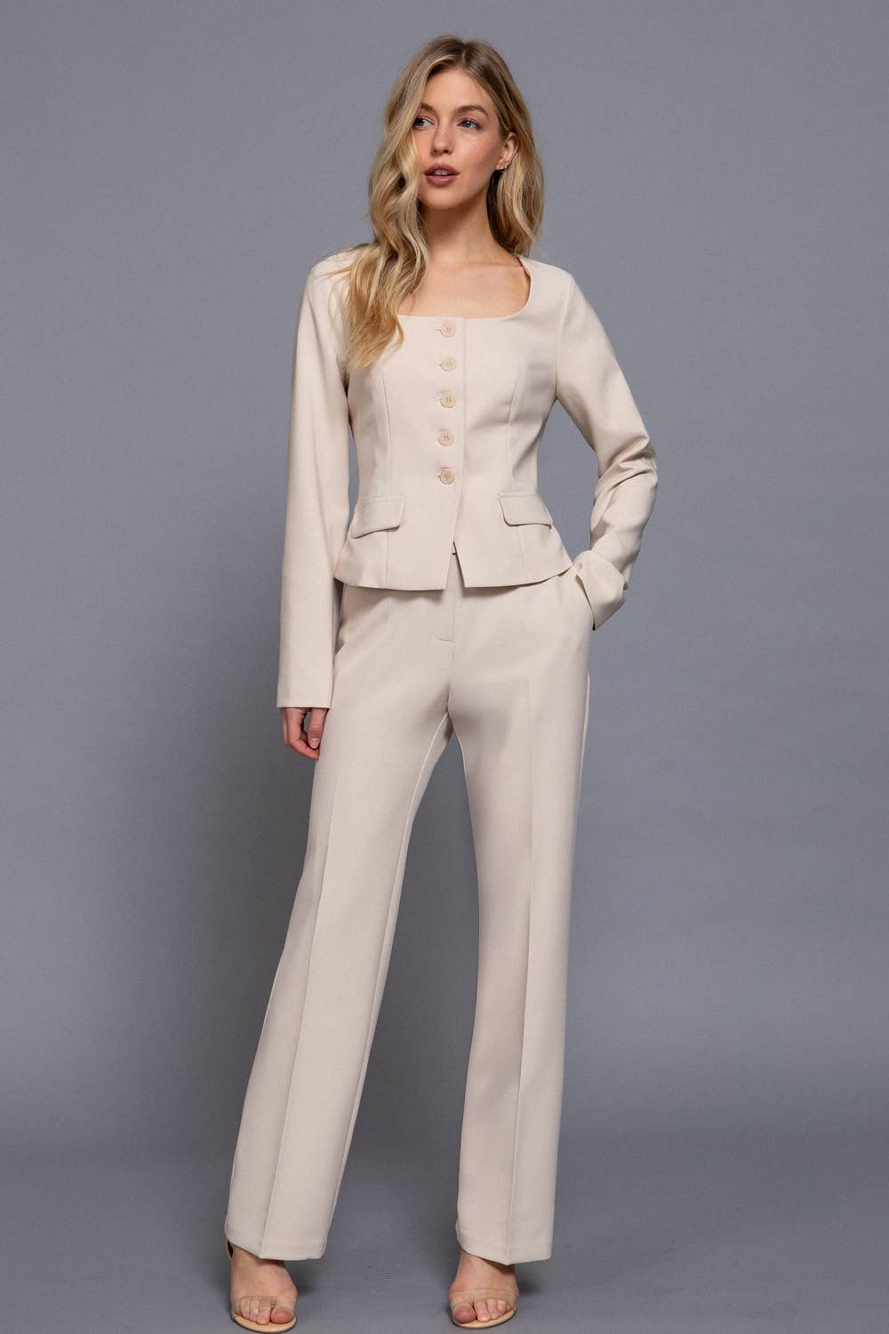 Active Basic | Active USA - Wholesale Blazer - Women's - Long Sleeve Square Neck Body Fitted Blazer10