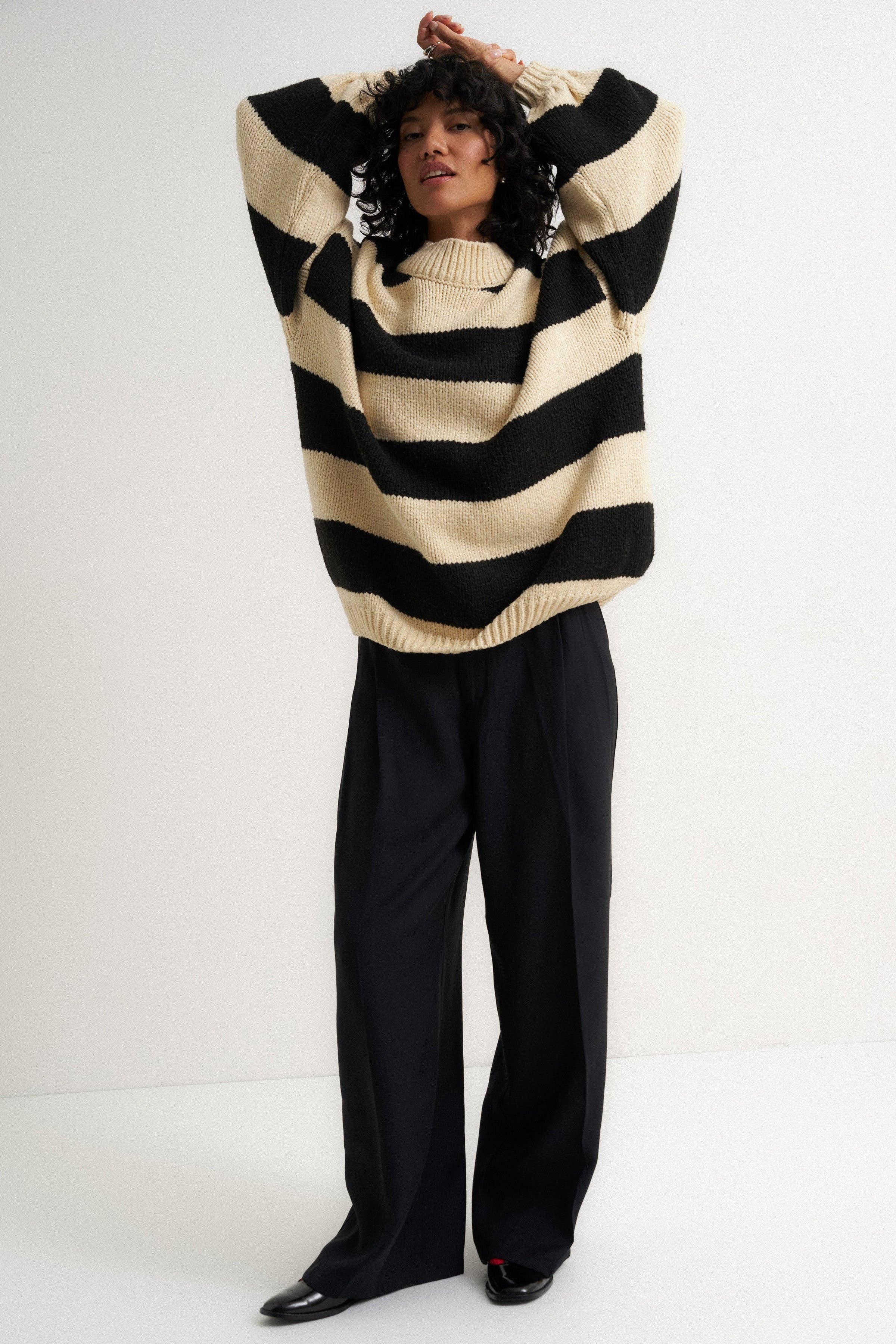 Callahan Knitwear - Wholesale Knit Sweater - Women's - Bellamy Pullover - Black Stripe6