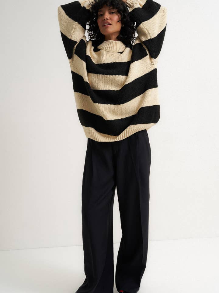 Callahan Knitwear - Wholesale Knit Sweater - Women's - Bellamy Pullover - Black Stripe6