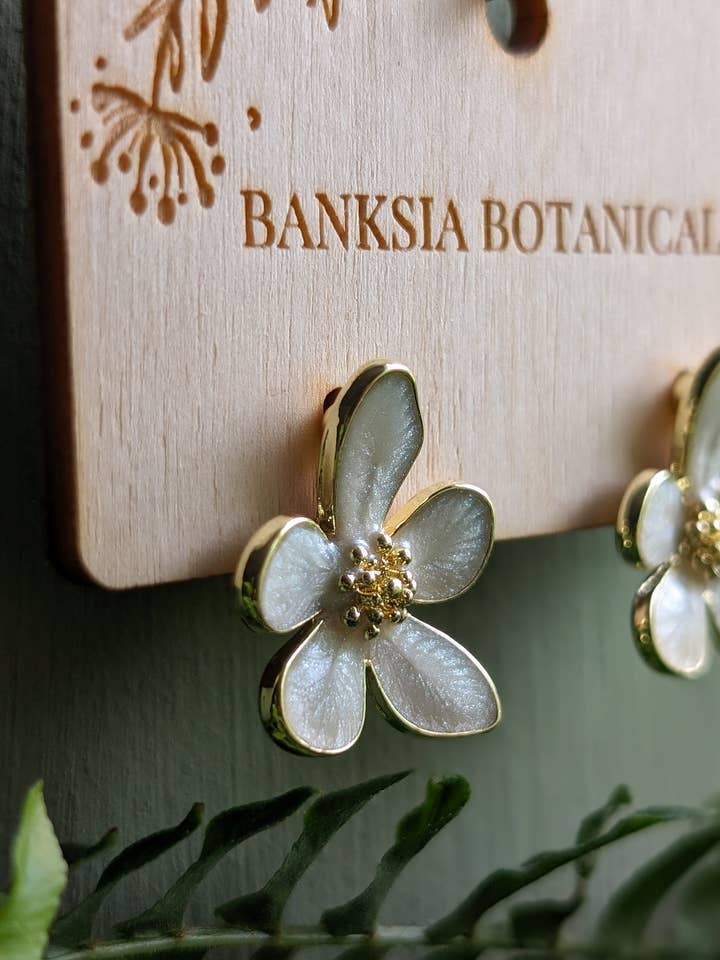 Gold Statement Flower Stud Earrings for wholesale by Banksia Botanicals