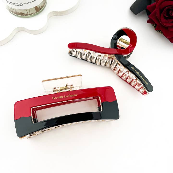 Garra Vintage para Cabelo em Bloco de Cor Preto e Vermelho por atacado de mildstyles