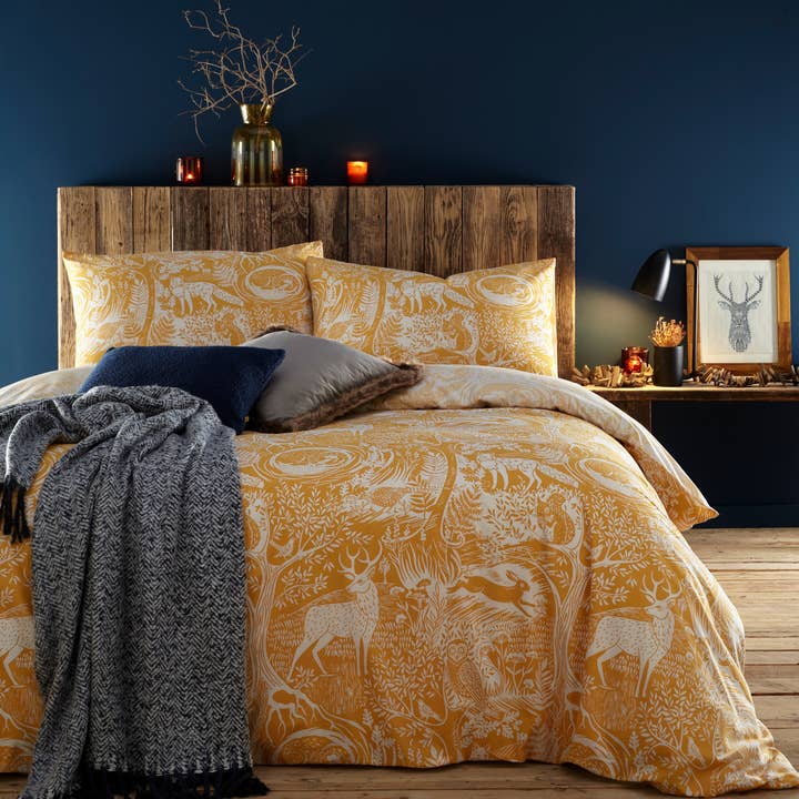 Winter Woods Animal Duvet Cover Set Ochre for wholesale on Faire