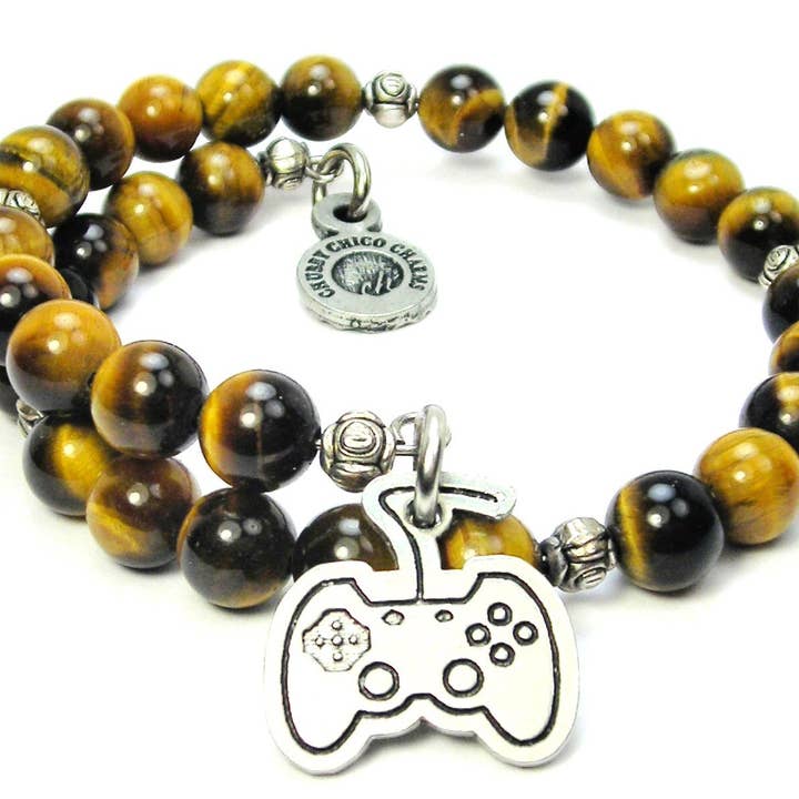 Modern Video Game Controller Tiger's Eye Wrap Bracelet Gamer for wholesale by Chubby Chico Charms