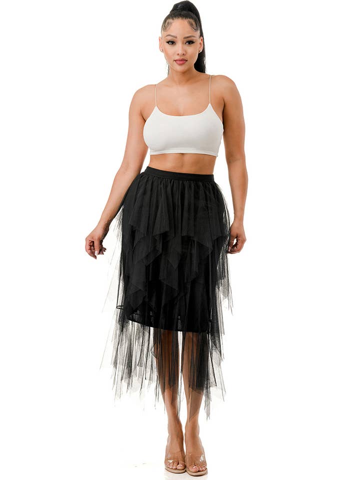 Hana - Wholesale Skirt - Women's - Solid Mesh Tulle Skirt