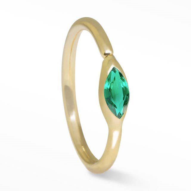 Marquise in Emerald 14k Yellow Gold Seam Ring for wholesale by Nina Wynn Pro Shop