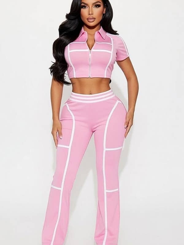 Ensemble crop-top doublé blanc et pantalon droit pour la vente par 5besties inc