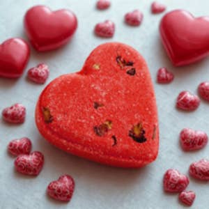Red Rose Heart Shaped Bath Bomb for wholesale by Dulceria Soapery