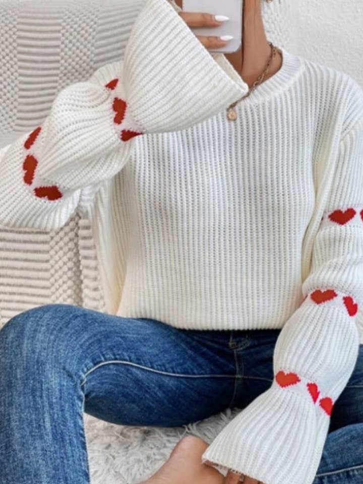 CWOSWL5124_BAGGY LONG-SLEEVED STRIPED SWEATER WITH HEARTS for wholesale by NINEXIS