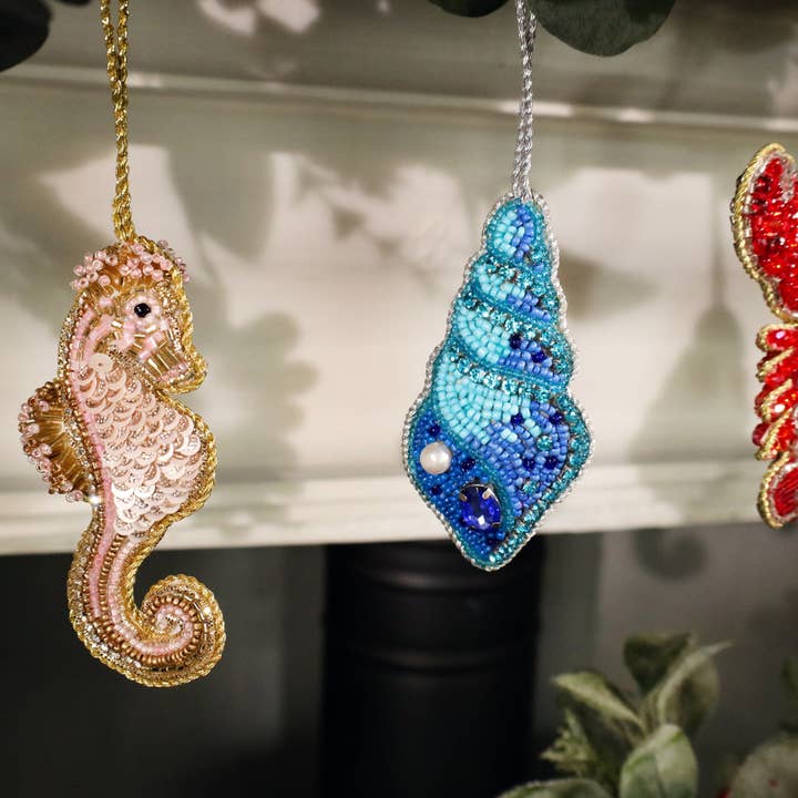 Cream Cornwall - Wholesale Ornament - Sequined Pink Seahorse Hanging Decoration2