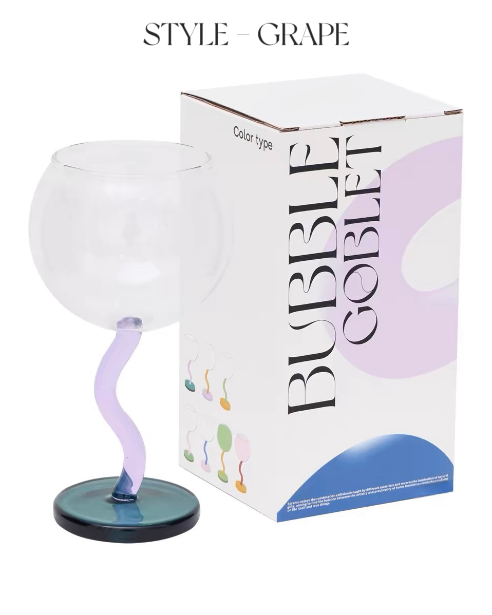 INSPECIAL HOME - Wholesale Wine Glass - Case of 40 Bubble Goblet, Retro Coloured Wine Cocktail Glass14