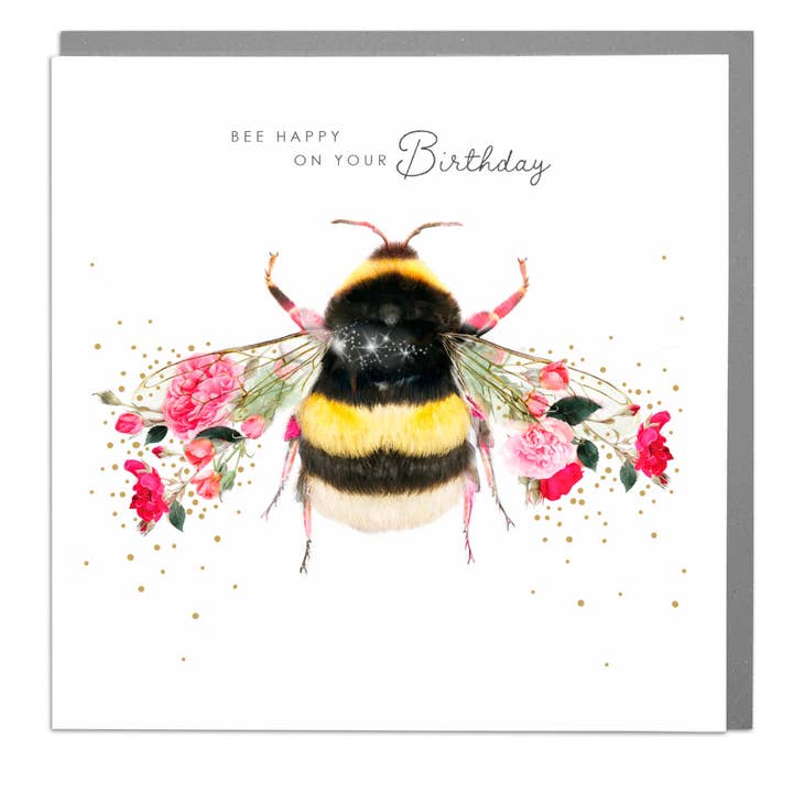 Bee Happy Birthday greeting card for wholesale by Lola Design Ltd