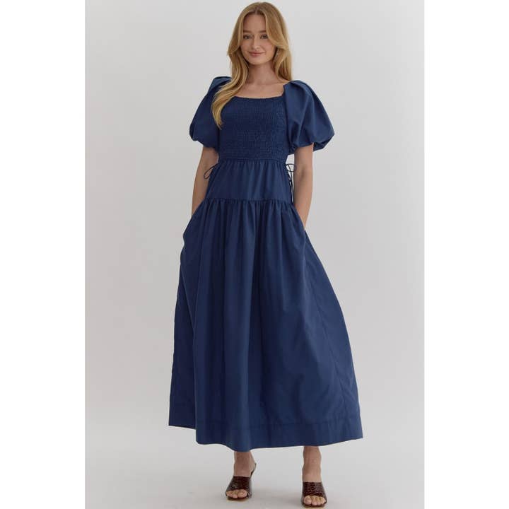 Effen maxi-jurk met korte mouwen en vierkante hals voor wholesale door STYLE USA