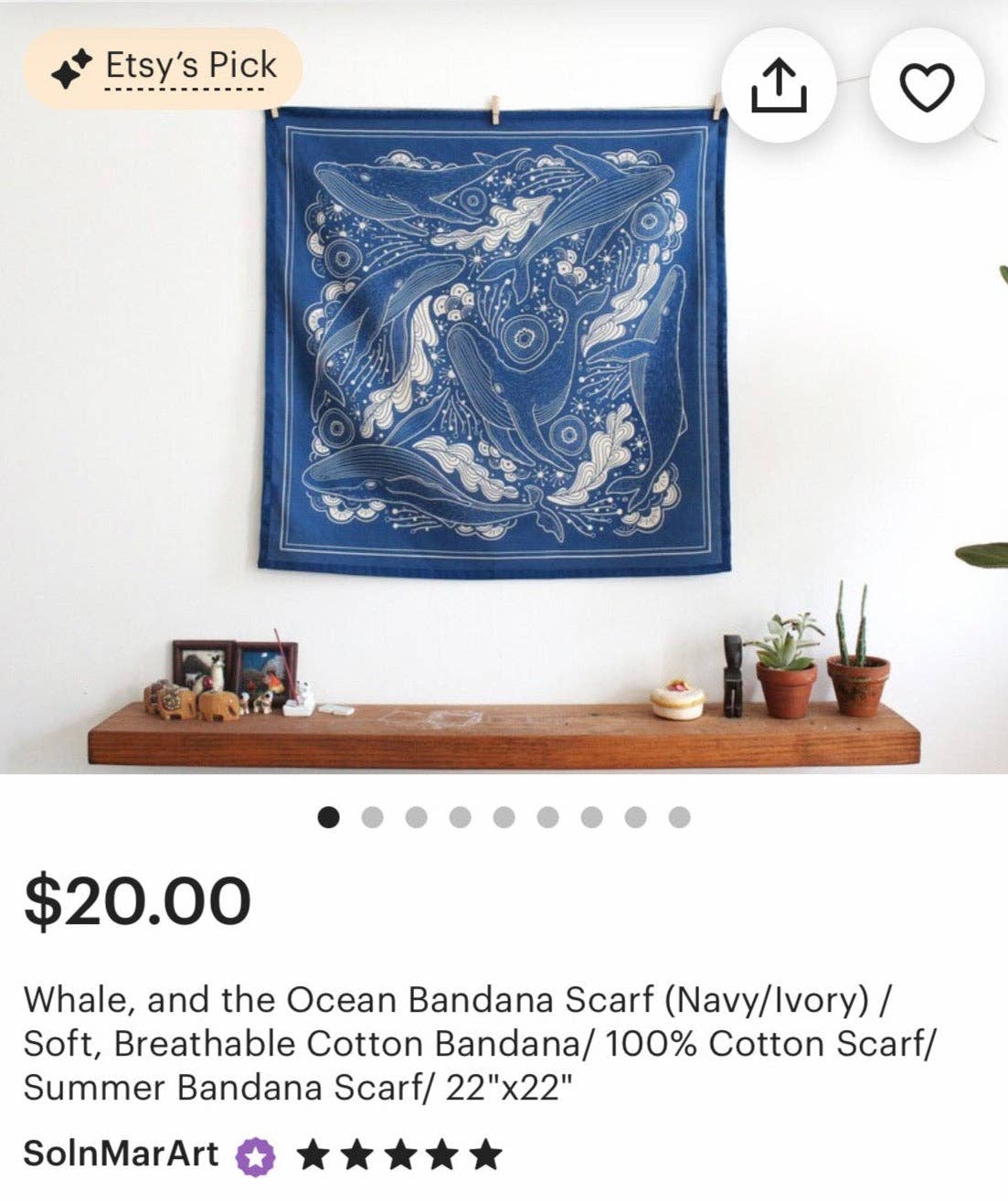 sol&mar art co. - Wholesale Bandana - Unisex - Whale, and the Ocean Bandana Scarf (Navy)12