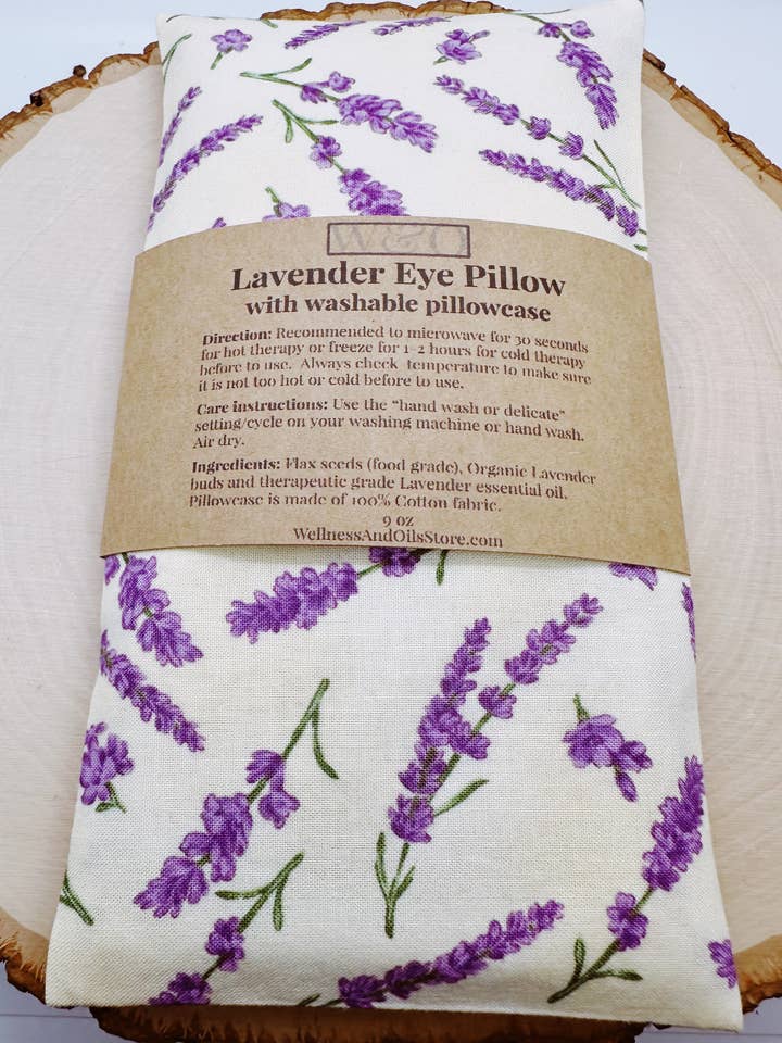 Lavender Eye Pillow with Washable Cover-Lavender on yellow for wholesale by Wellness & Oils