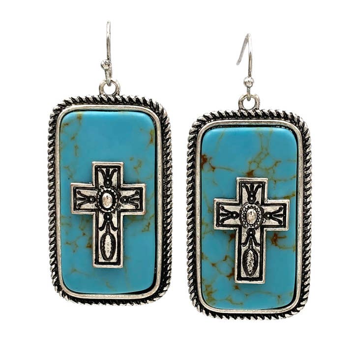 Cross Turquoise Block Earrings for wholesale by Lunar Deer