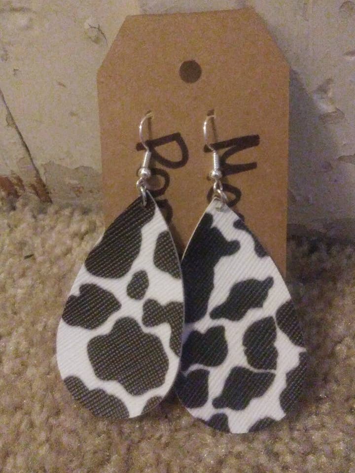 Cowprint earrings for wholesale by Moonlit Ranch