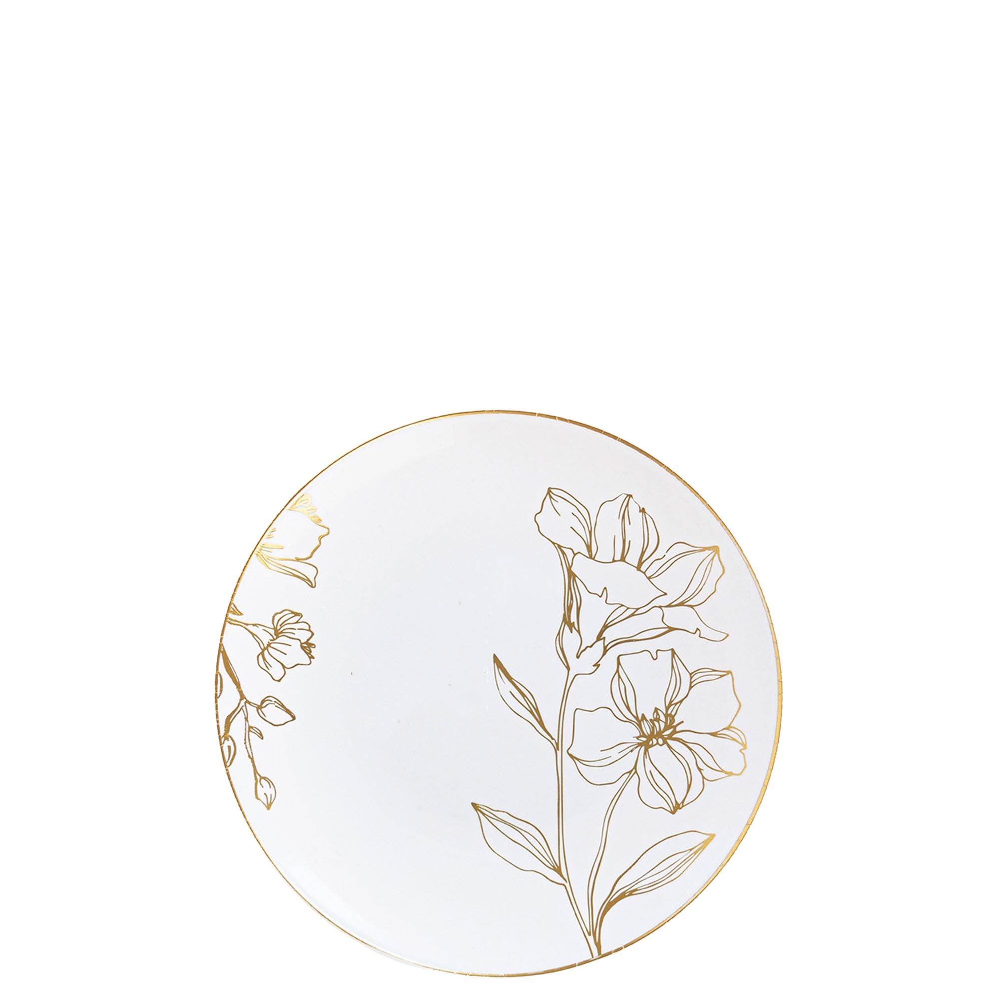 EcoQuality - Vente Assiette jetable - Assiettes à dessert blanches en plastique 15 cm collection florale or antique3