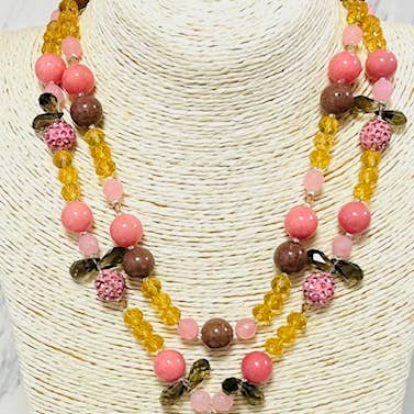 Layered Gemstone & Crystal Drop Statement Necklace for wholesale by Anita K By Blushing Pink