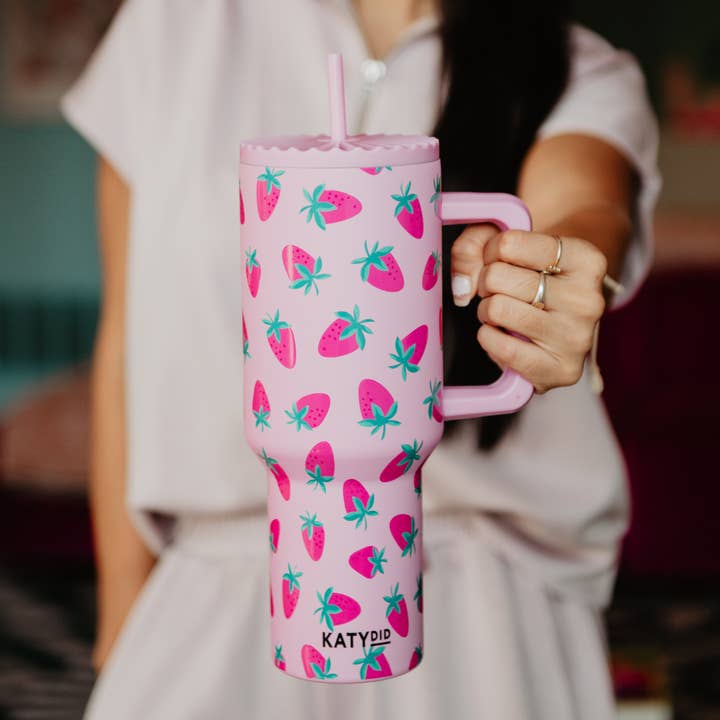 Pink Subtle Strawberry Wholesale 38 Oz Tumbler for wholesale on Faire