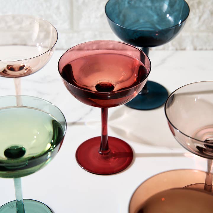 The Wine Savant / Khen Glassware - Wholesale Cocktail/Liquor Glass - Coupe Cocktail Glasses 7 oz | Set of 6 | Pastel Colored
