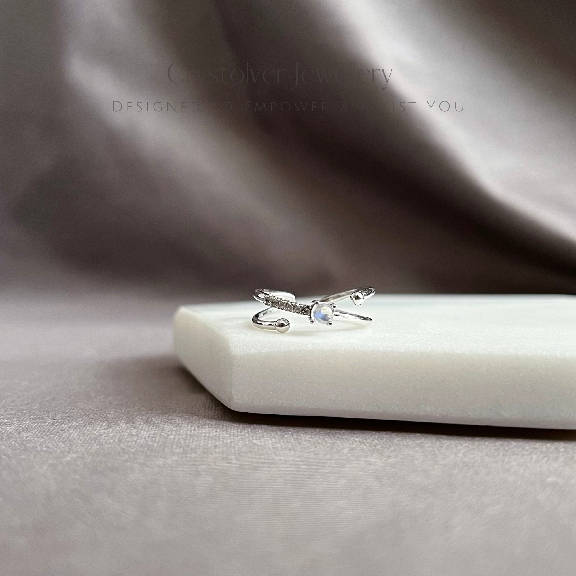 Crystolver (We Cover All Import Fees) - Wholesale Single Stone/Solitaire Ring - Dainty  Moonstone Planet Sterling Silver Ring3