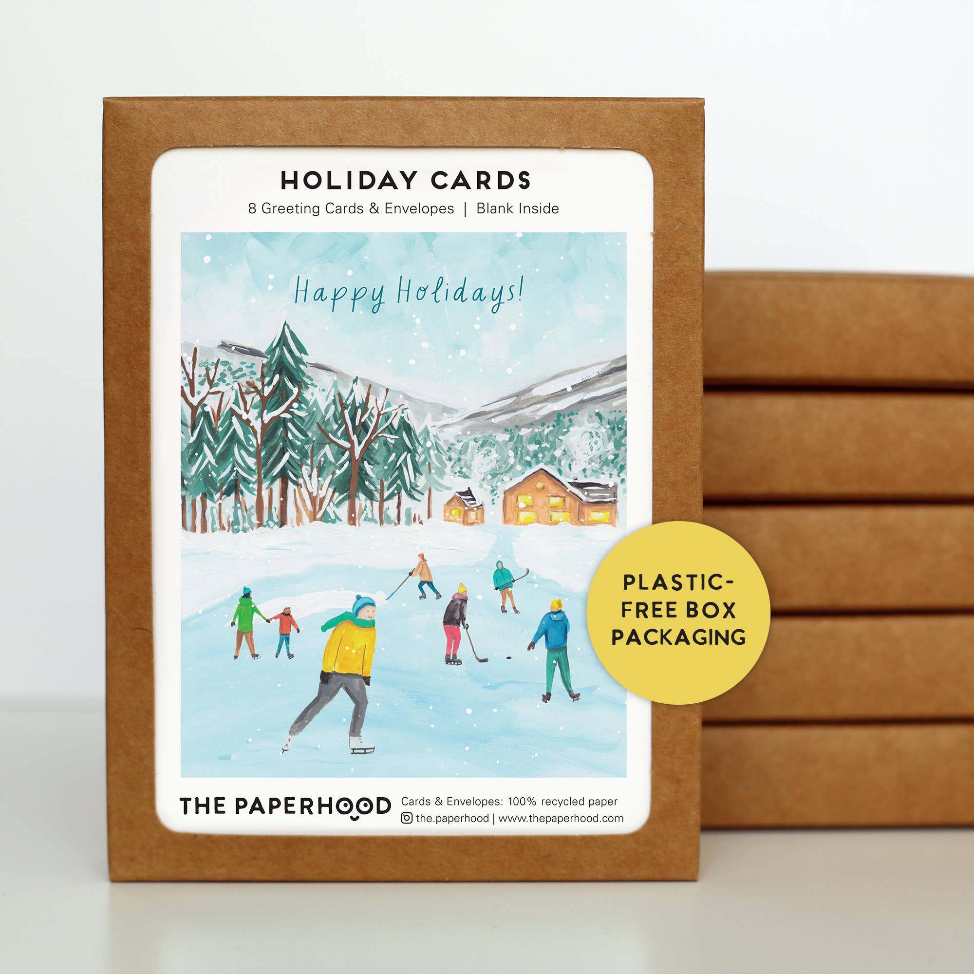 The Paperhood - Venta al por mayor Tarjetas de felicitación de Navidad - Tarjetas navideñas de patinaje sobre hielo caja de 83