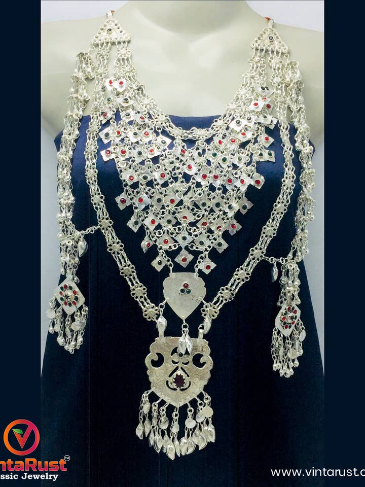 Colar Massive em Prata Kuchi, Colar de Babete Tribal por atacado de vintarust