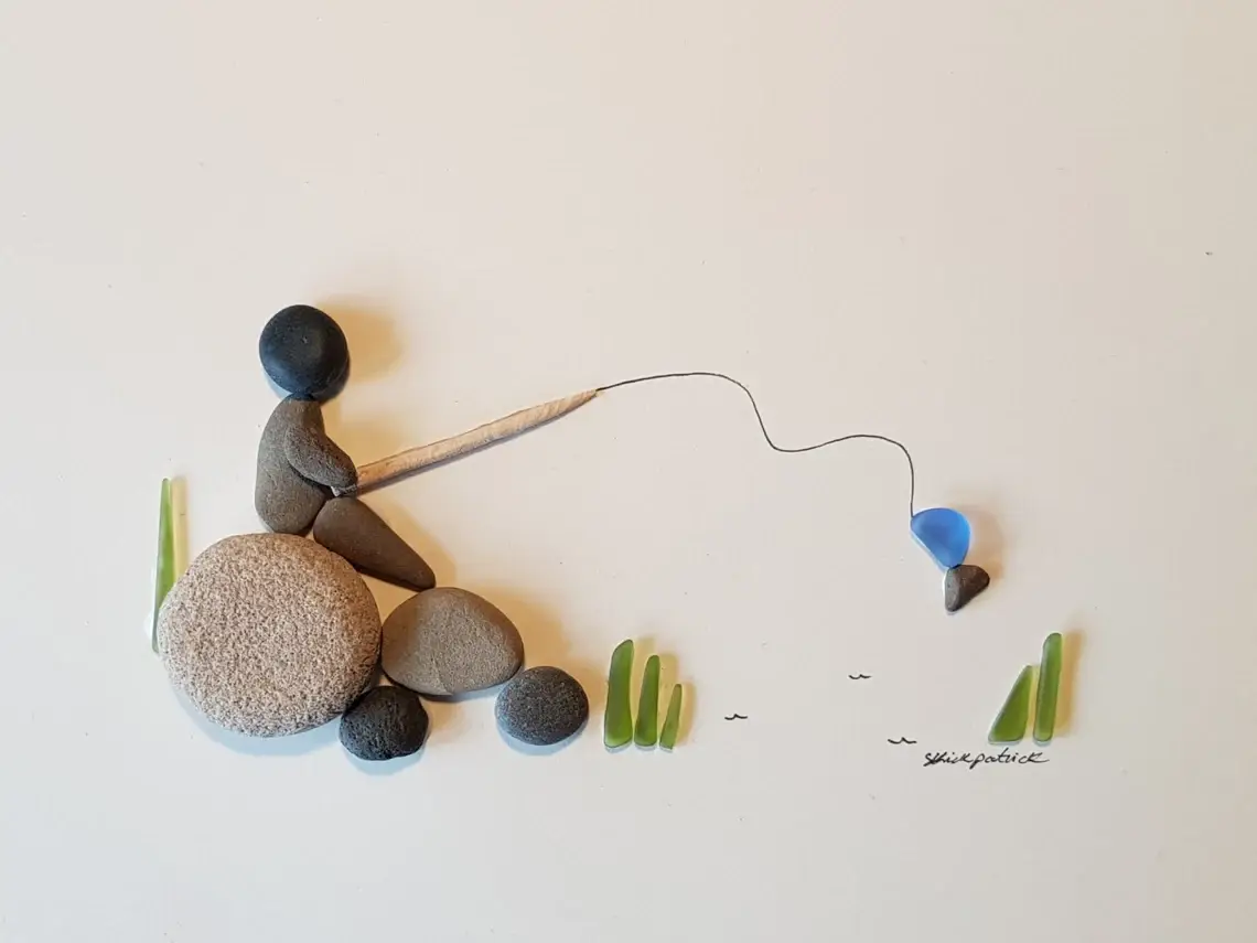 UrchinArtworks – wholesale Art print – Fishing - Sea Glass & Pebble Picture Artwork1