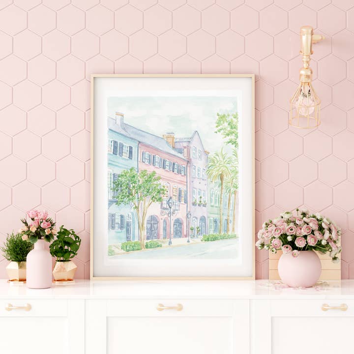 Simply Jessica Marie - Wholesale Art Print - Rainbow Row Watercolor Art Print2