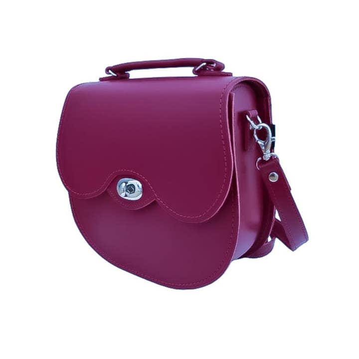 Zatchels - Wholesale Top Handle Bag - Women's - Handmade Leather Twist Lock Saddle Bag - Magenta