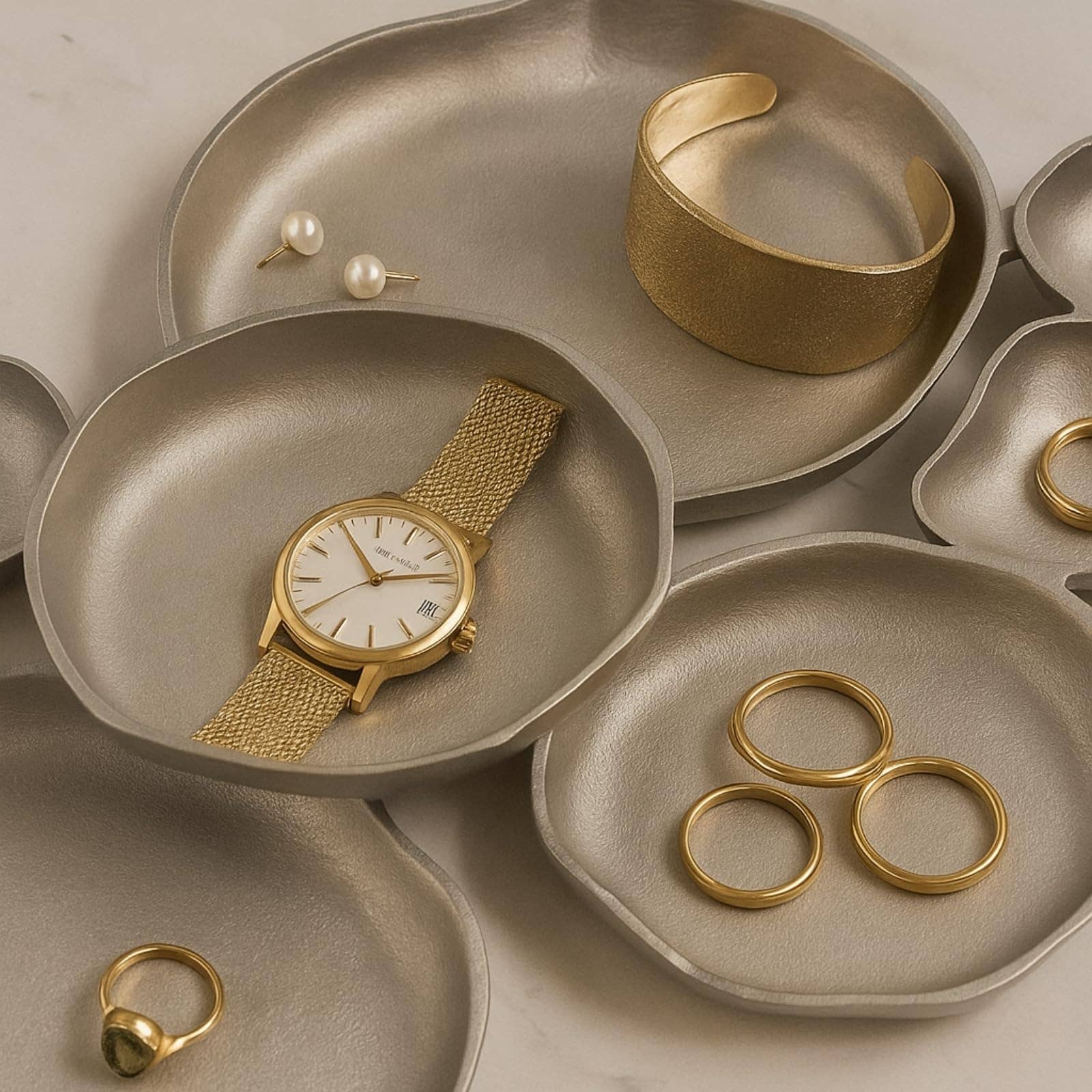 The Wine Savant /  Khen Glassware - Wholesale Decorative Plate/Dish/Bowl - Silver Brass Cluster Bowl – 22" Decorative Snack Tray2