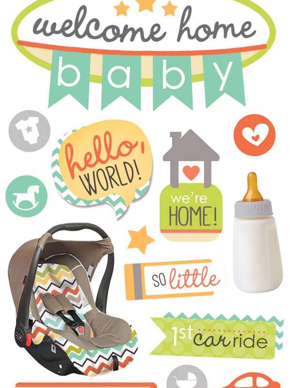 Welcome Home Baby Dimensional Sticker for wholesale by Paper House Productions