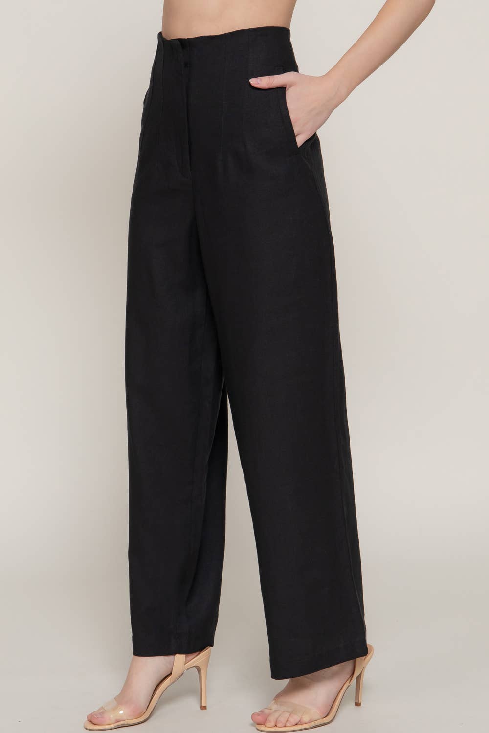 Active Basic | Active USA - Wholesale Pants - Women's - High Waist Pintuck Detail Straight Linen Pants0