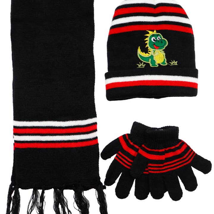 Cap Zone - Wholesale Winter accessory set – kids - Kids Dinosaur Beanie, Wrap Scarf, and Gloves Set4