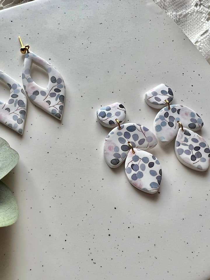 Printed Leaf Clay Earrings for wholesale by SeizeTheClayJewelry