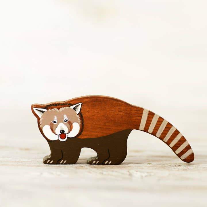 Wooden red panda toy Red bear-cat Exotic animals for wholesale by Wooden Caterpillar Toys