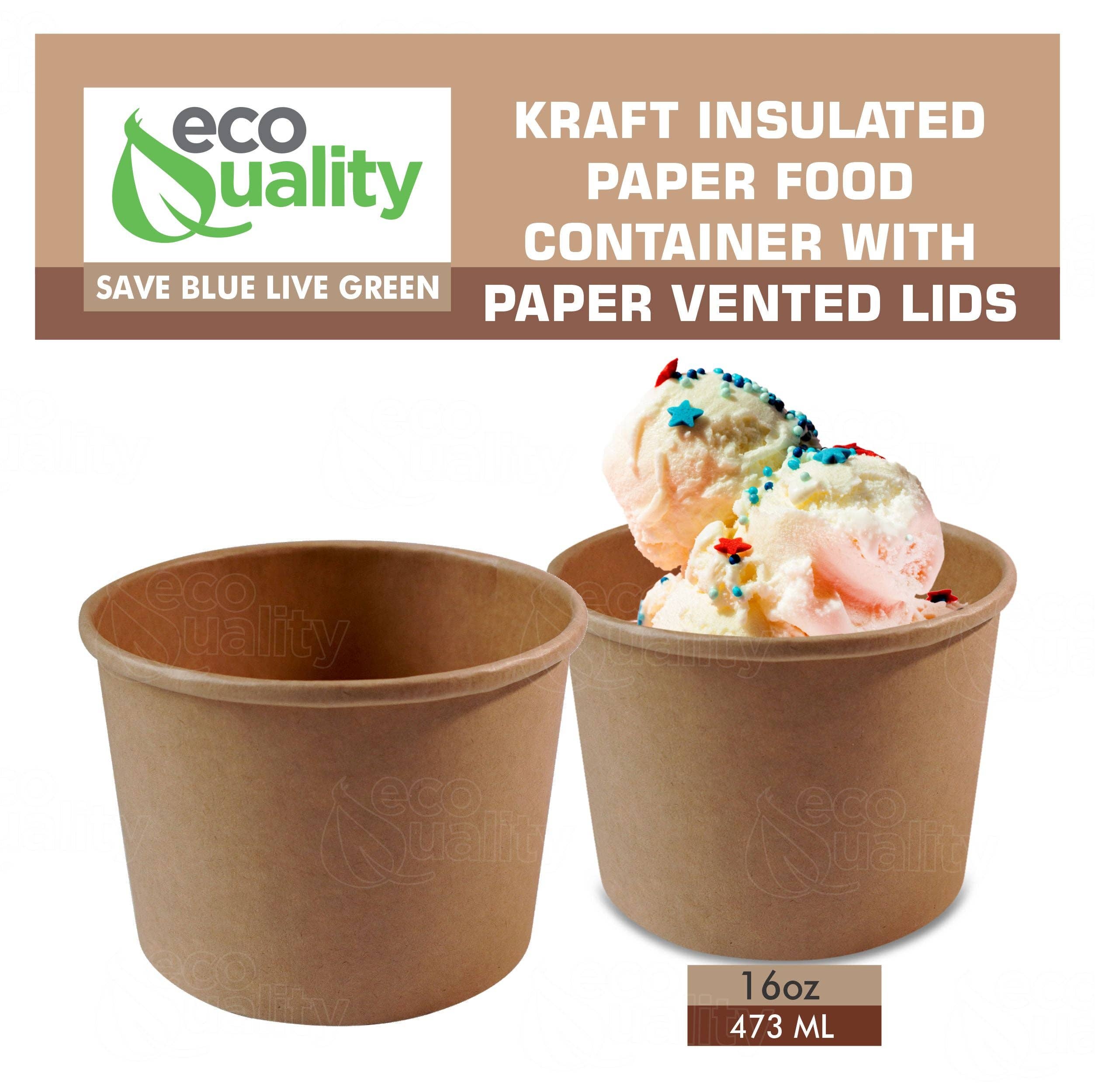 EcoQuality – wholesale Food storage container – 16oz Disposable Kraft Paper Food Soup Cup w/Paper Vented Lid4