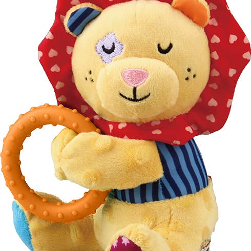 Jouet pour chien lion en peluche avec couineur, effet froissement et anneau TPR pour la vente par Barkwow