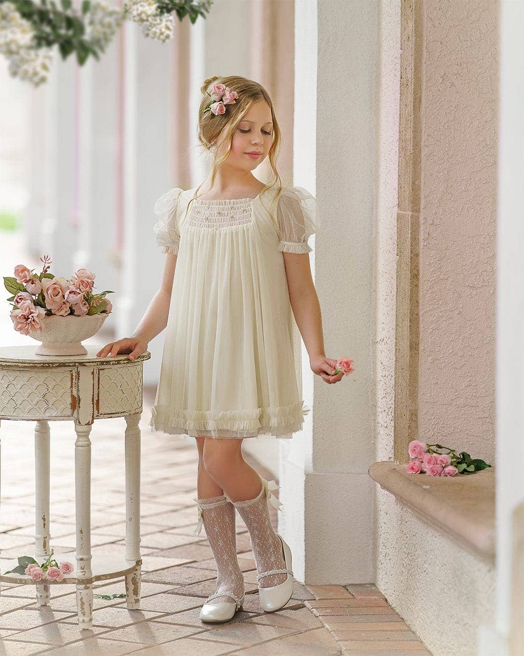 Petite Maison Kids – Vestido - Crianças por atacado – Vestido Bella de tule marfim amanteigado3