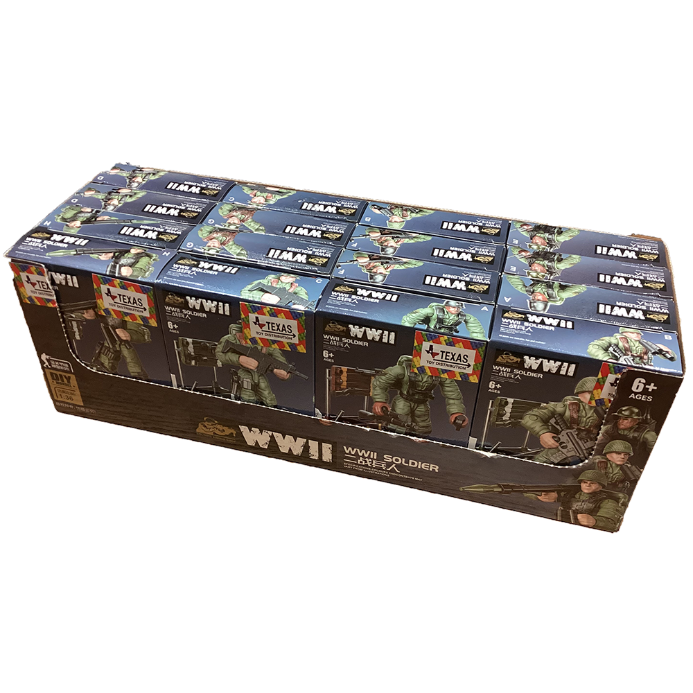 Texas Toy Distribution – wholesale Retailer display – Child & baby – WWII Soldier Army Military Figurine Display, 16 Kits1