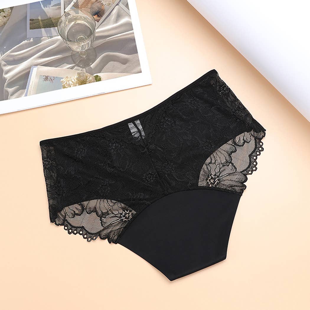 Black Super Absorbency Middle-Waist Brief Period Underwear Lace for wholesale on Faire1