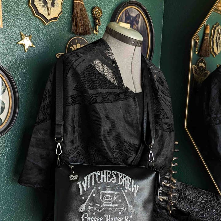 Witches Brew Coffee Black Medium Crossbody Bag for wholesale by Project Pinup