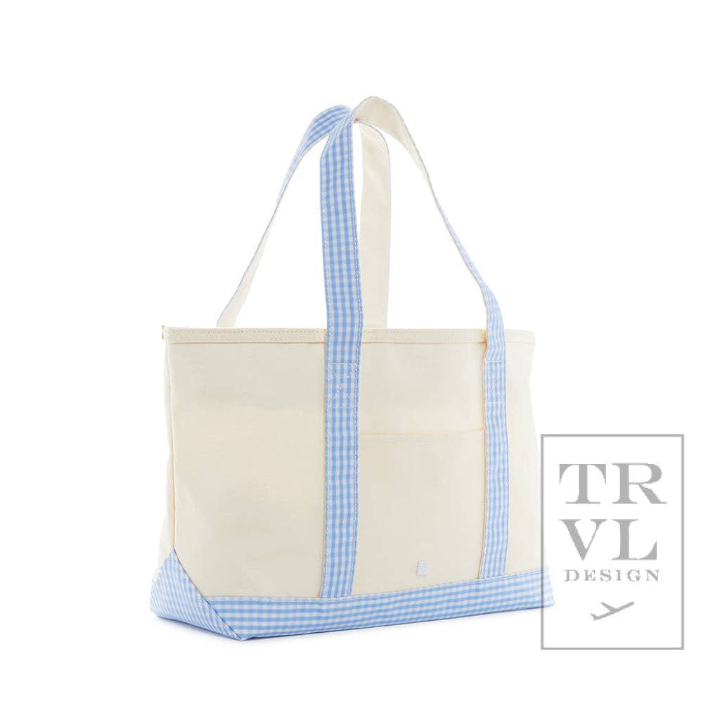 TRVL Design - Wholesale Tote Bag - Women's - Medium Tote - Coated Canvas Gingham Sky Trim1