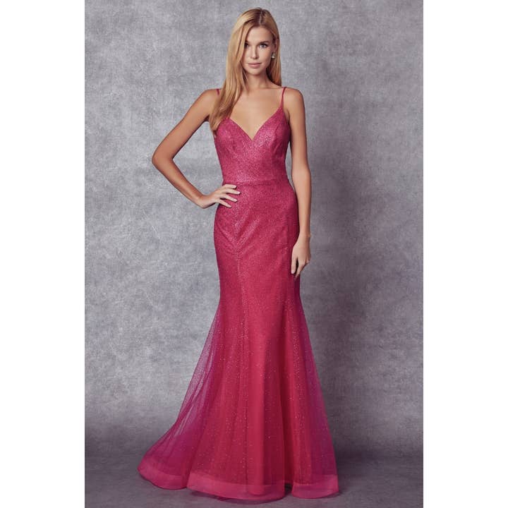 Juliet - Wholesale Gown - Women's - GLITTER MESH FITTED EVENING PROM GOWN