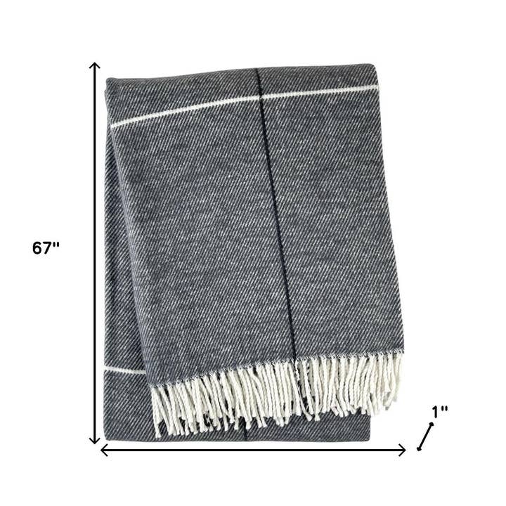 HomeRoots - Wholesale Throw Blanket - 51" X 67" Light Gray Cotton Woven Geometric Plush Throw Blanket with Fringe2