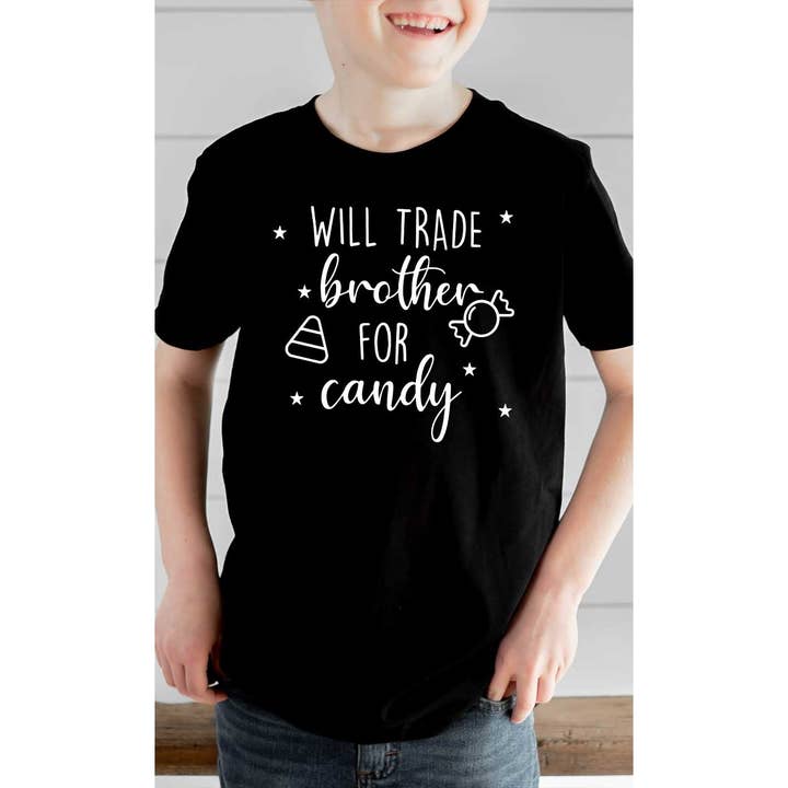 Kids By Kissed Apparel - Venta al por mayor Camiseta serigrafiada - Niños - Camiseta estampada para niños Trade Brother for Candy