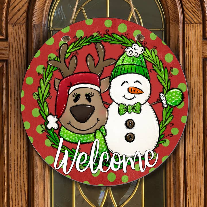 Welcome Reindeer and Snowman Christmas Door Hanger for wholesale by Joetta Marie