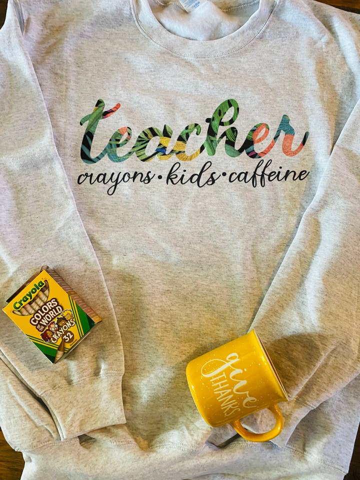 Teacher Crayons Kids Caffeine sublimated Sweatshirt for wholesale by Neat Creations