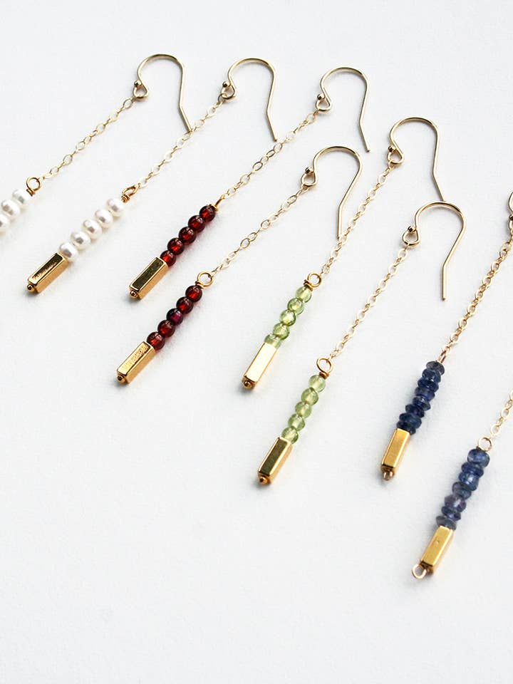 Brincos Pedra Gem+Tijolo Ouro | Brincos Gemstone Dangle por atacado de Laura Stark Designs