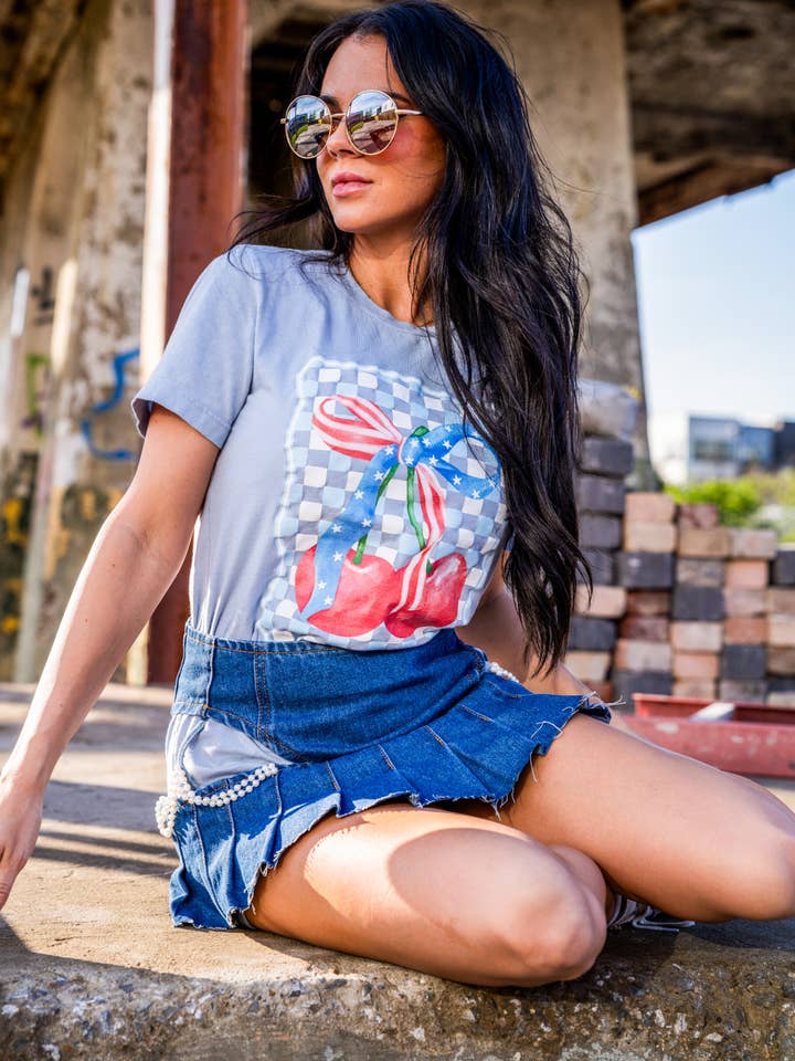 Small Town Society Apparel Co. - Wholesale Screen Printed T-Shirt - Women's - Cherry America Short Sleeve Graphic Tee